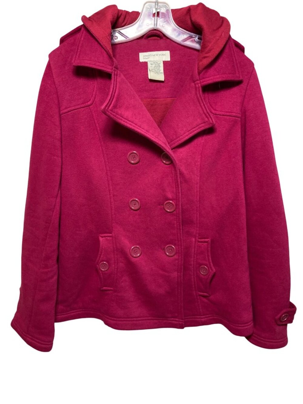 Jones New York Sport Womens Double-Breasted Hooded Sweatshirt Jacket Size M